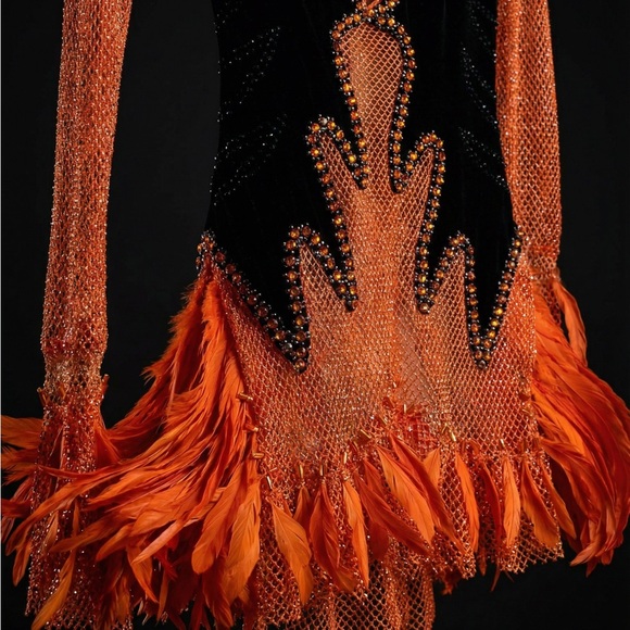 Elegant Orange and Black Mesh Dress - Picture 12 of 16